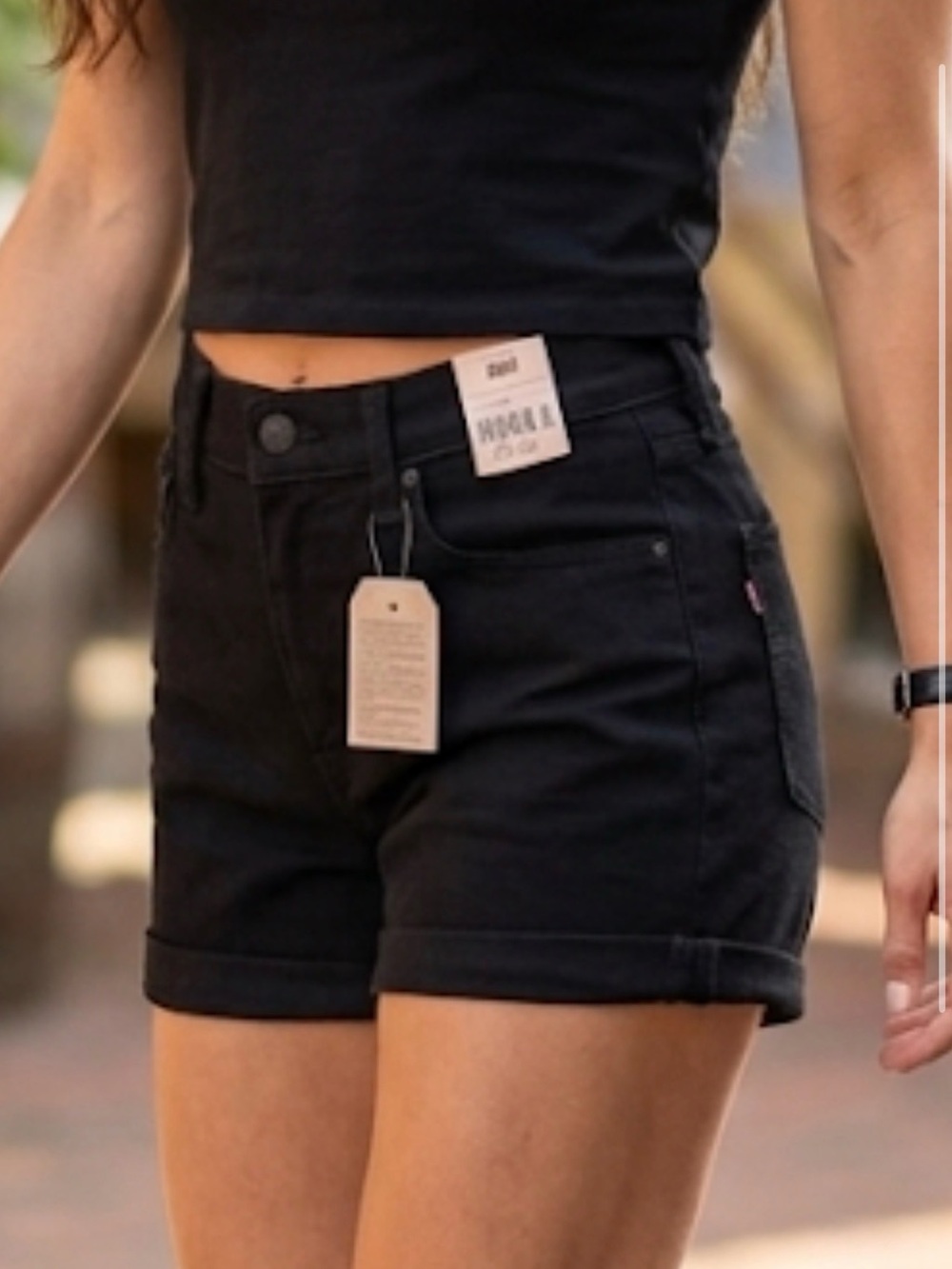Levi's Black Rolled Hem Denim Shorts
